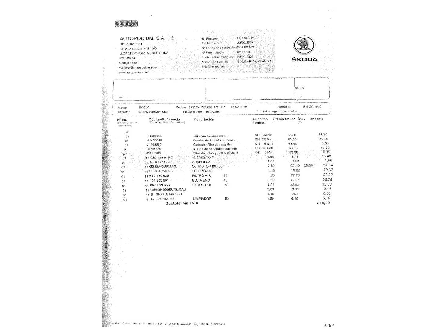 Foto del mantenimiento del Skoda Fabia Skoda Fabia 1.2 Urban (69 CV)