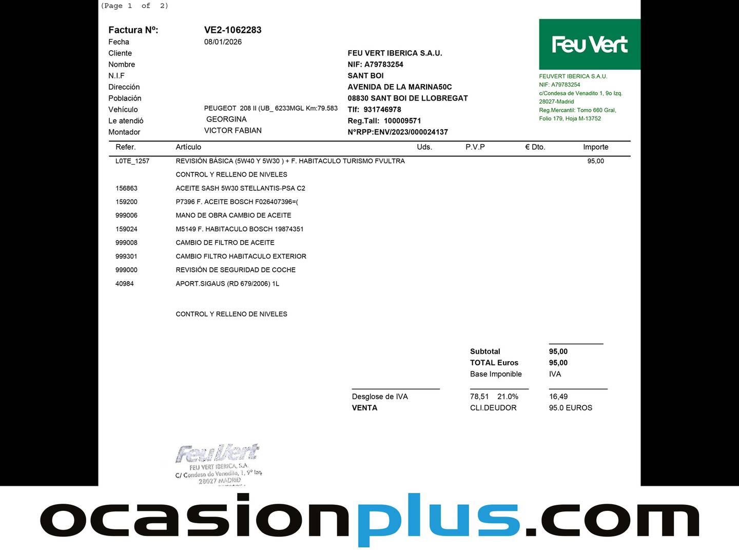 Foto del mantenimiento del Peugeot 208 Peugeot 208 PureTech 100 Active Pack (100 CV)