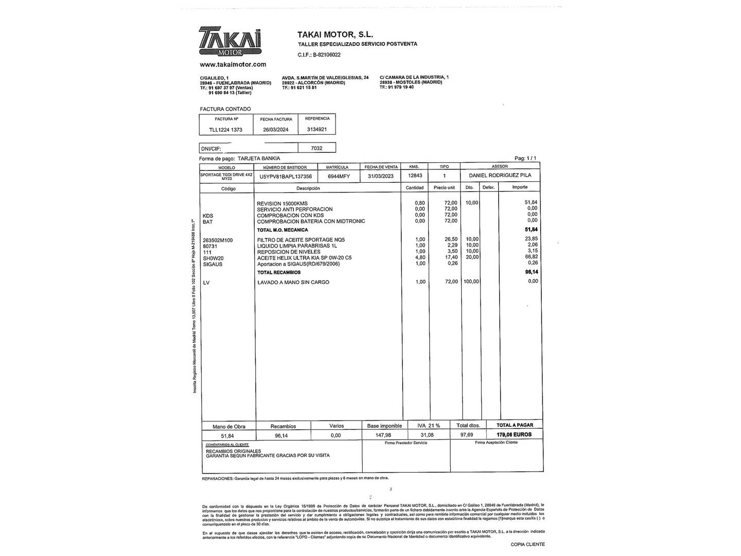 Foto del mantenimiento del KIA Sportage KIA Sportage 1.6 T-GDi Drive 4x2 (150 CV)