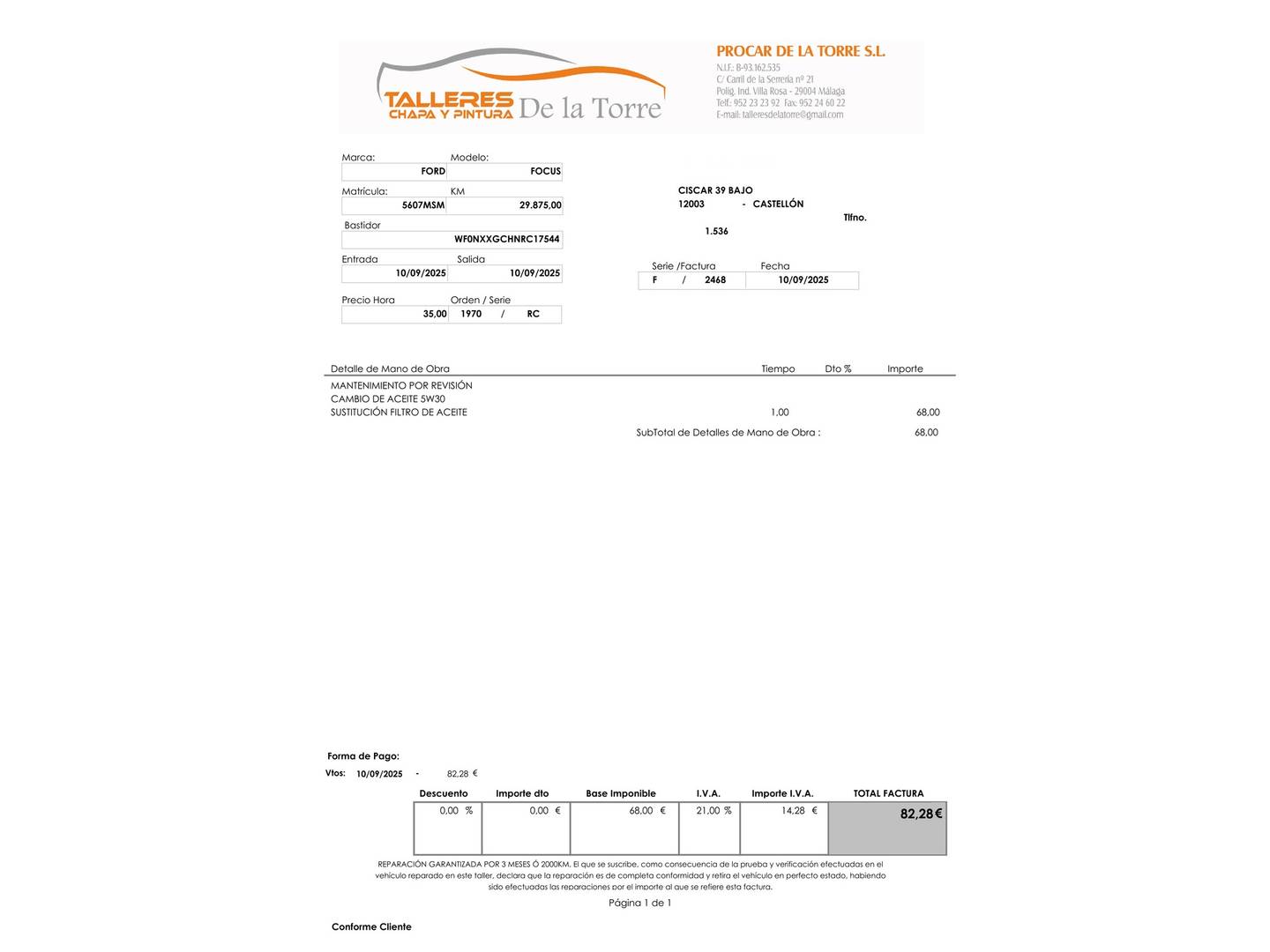 Foto del mantenimiento del Ford Focus Ford Focus 1.0 Ecoboost MHEV ST-Line X Auto (155 CV)