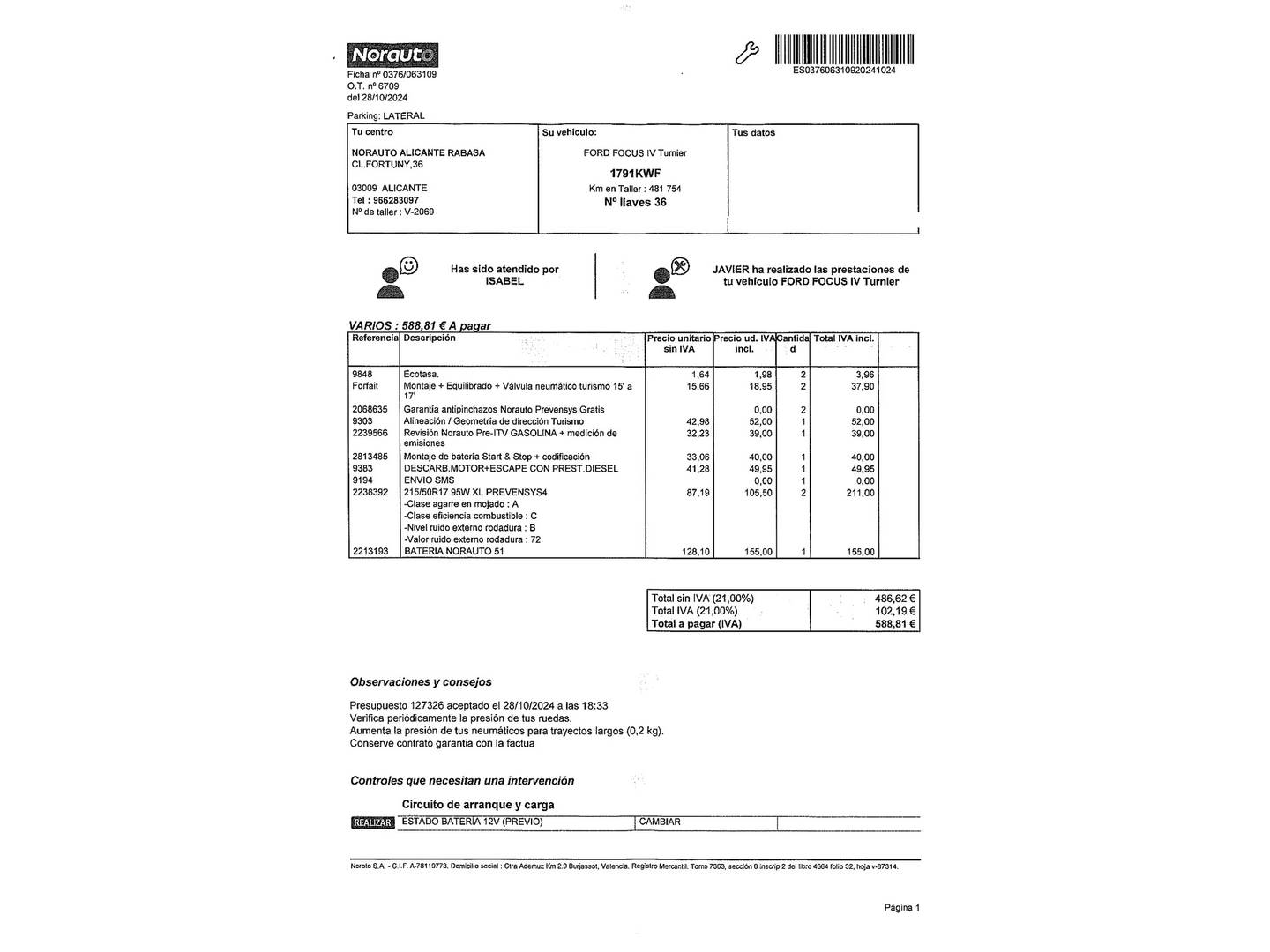 Foto del mantenimiento del Ford Focus Ford Focus 1.0 Ecoboost S&S ST-Line (125 CV)