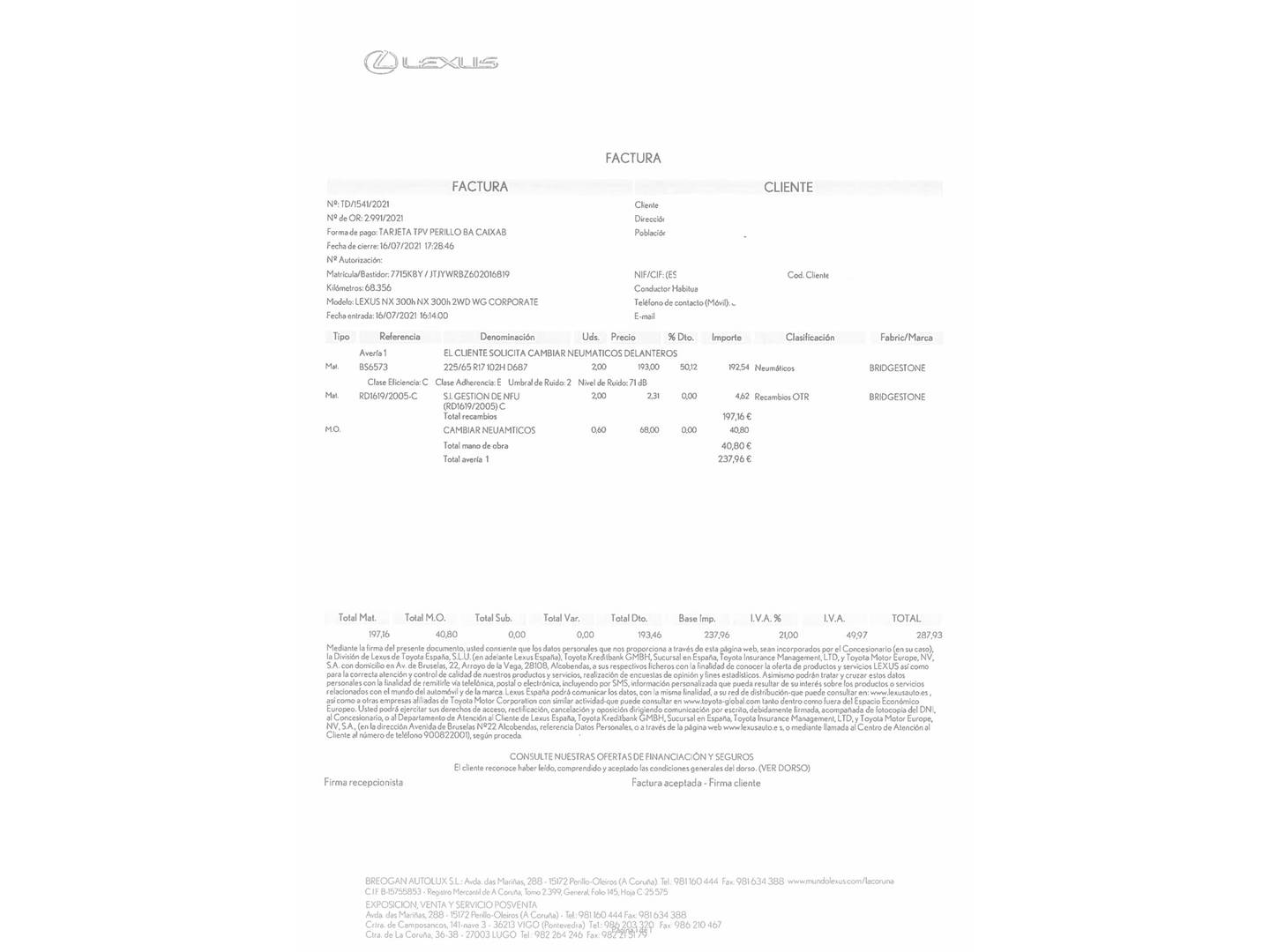Foto del mantenimiento del Lexus NX Lexus NX 300h Business 2WD (197 CV)