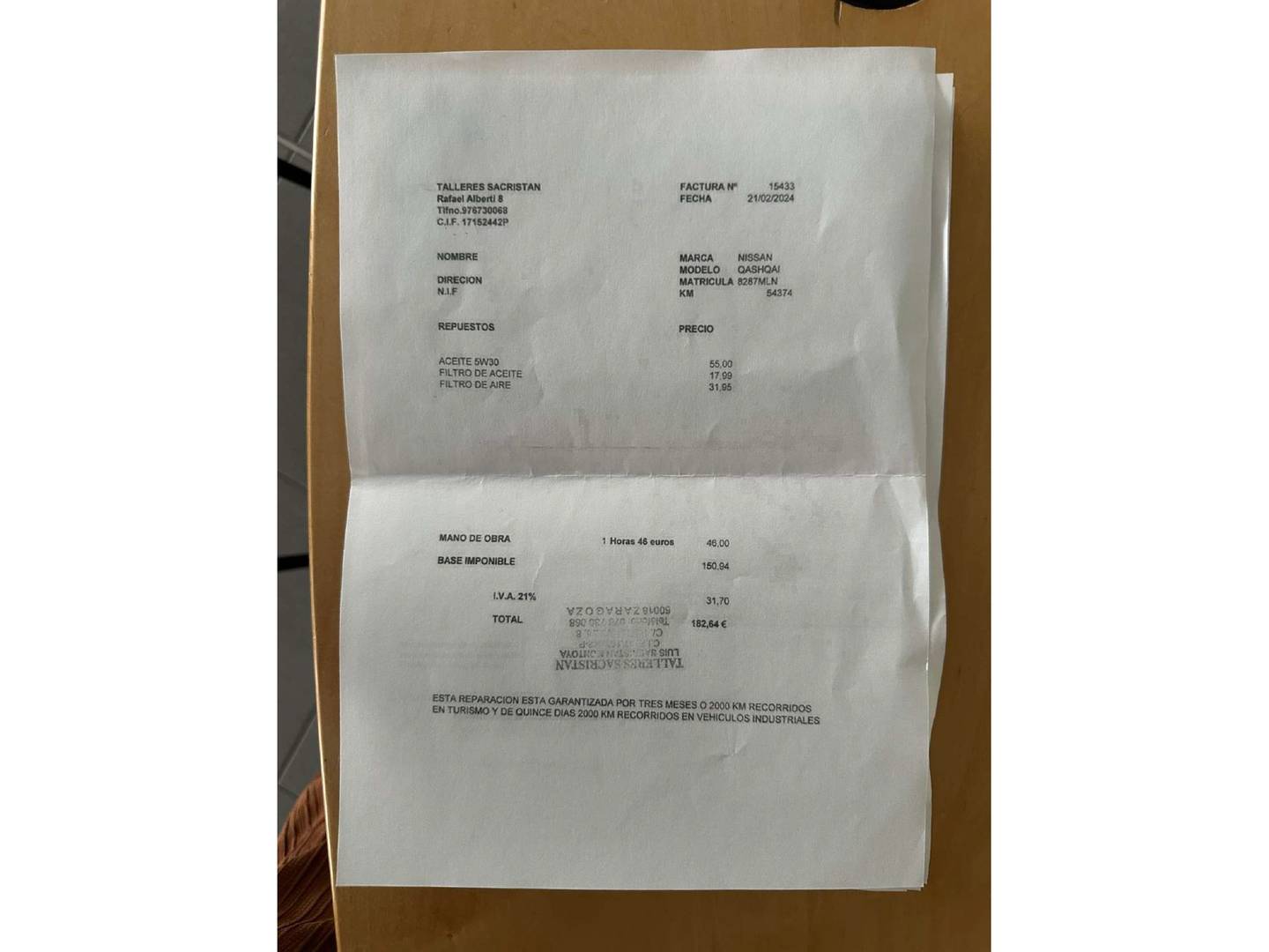 Foto del certificado del Nissan QASHQAI Nissan Qashqai DIG-T 115 Acenta (115 CV)