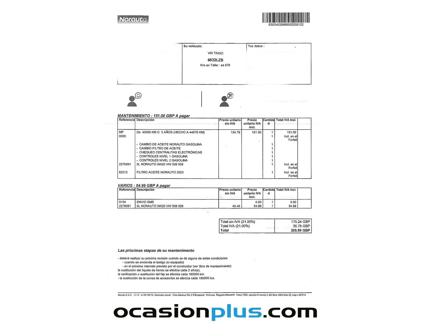 Foto del mantenimiento del Volkswagen Taigo Volkswagen Taigo Life 1.0 TSI (95 CV)