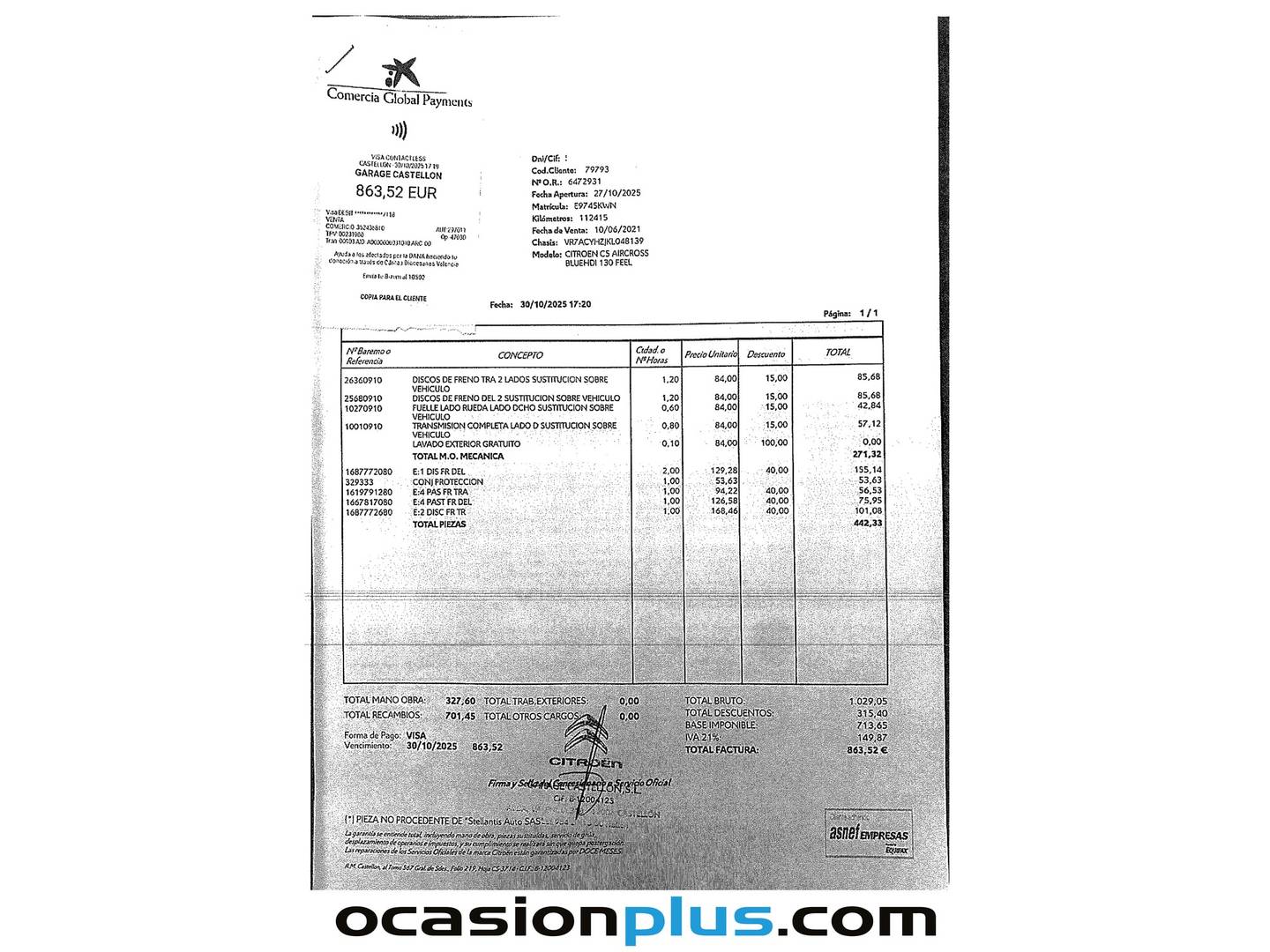 Foto del mantenimiento del Citroën C5 Aircross Citroën C5 Aircross BlueHdi 130 S&S Feel (131 CV)