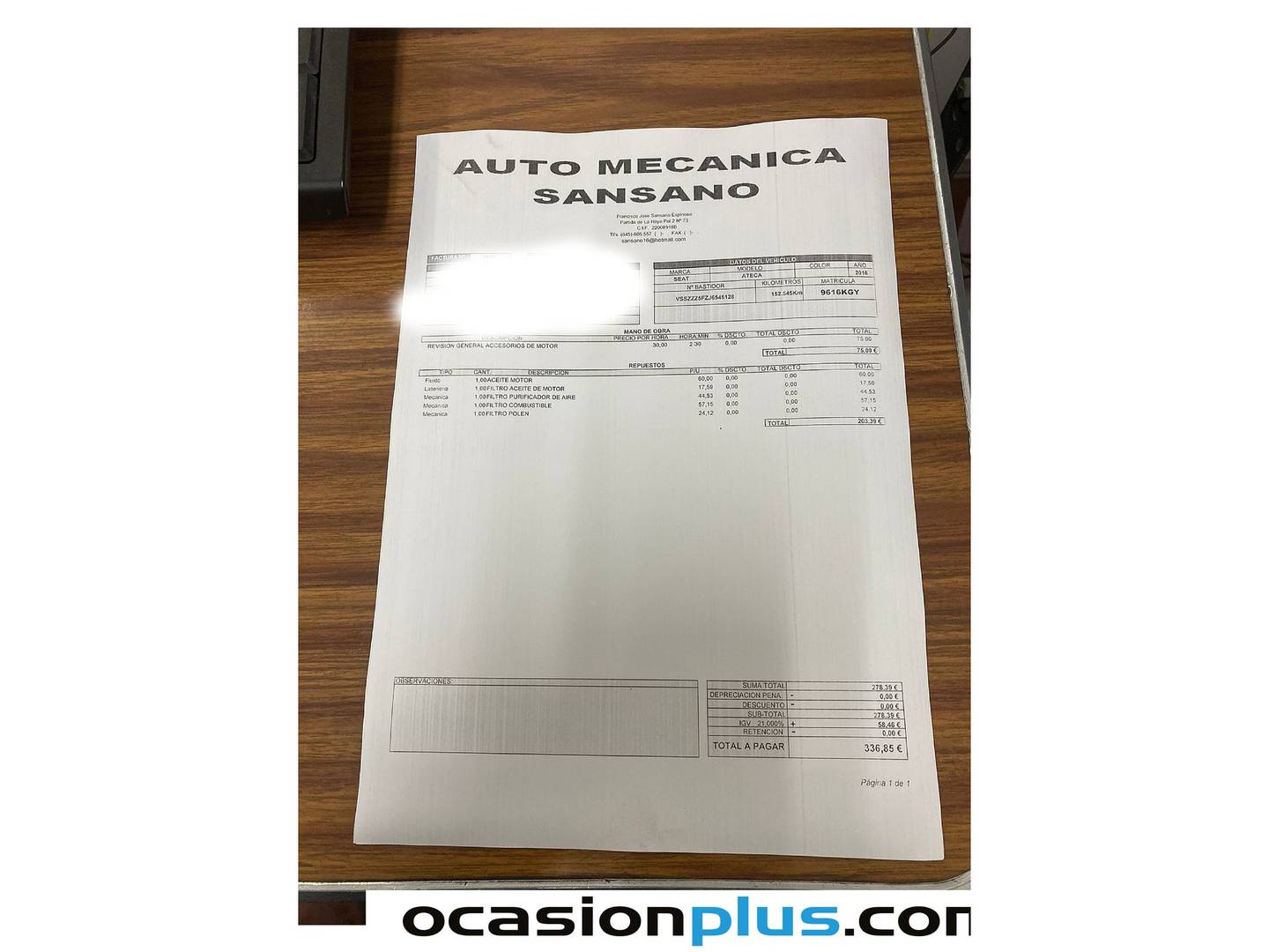 Foto del mantenimiento del Seat Ateca Seat Ateca 1.6 TDI S&S Ecomotive Style Plus (115 CV)