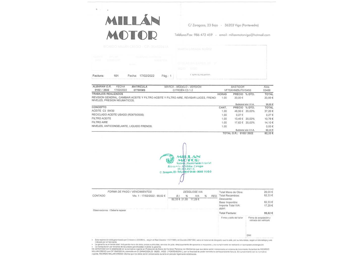 Foto del mantenimiento del Citroën C3 Citroën C3 PureTech 82 Feel (83 CV)