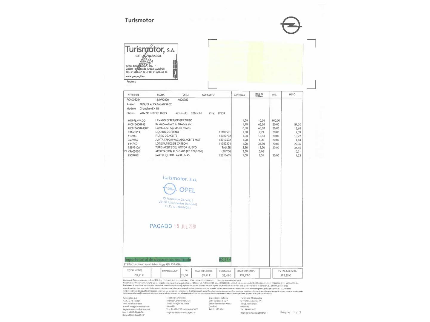 Foto del mantenimiento del Opel Grandland X Opel Grandland X 1.2 Turbo Ultimate  (130 CV)
