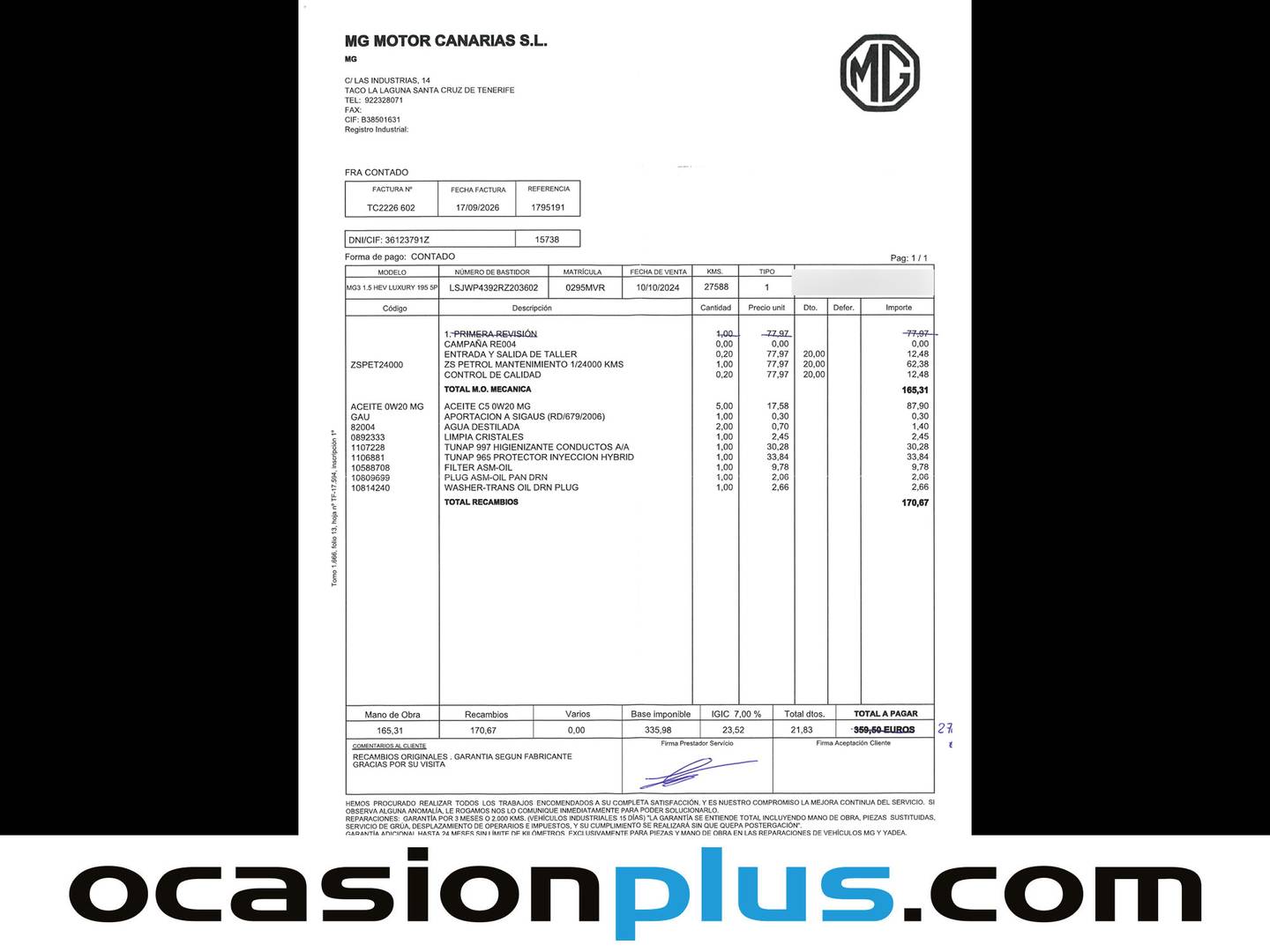 Foto del mantenimiento del MG MG3 Hybrid+ MG MG3 Hybrid+ Luxury (195 CV)