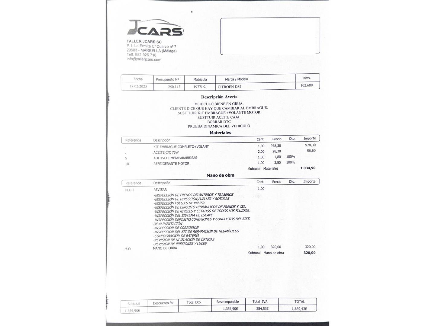 Foto del mantenimiento del DS DS4 Citroen DS4 1.6 e-HDi S&S Style 84 kW (114 CV)