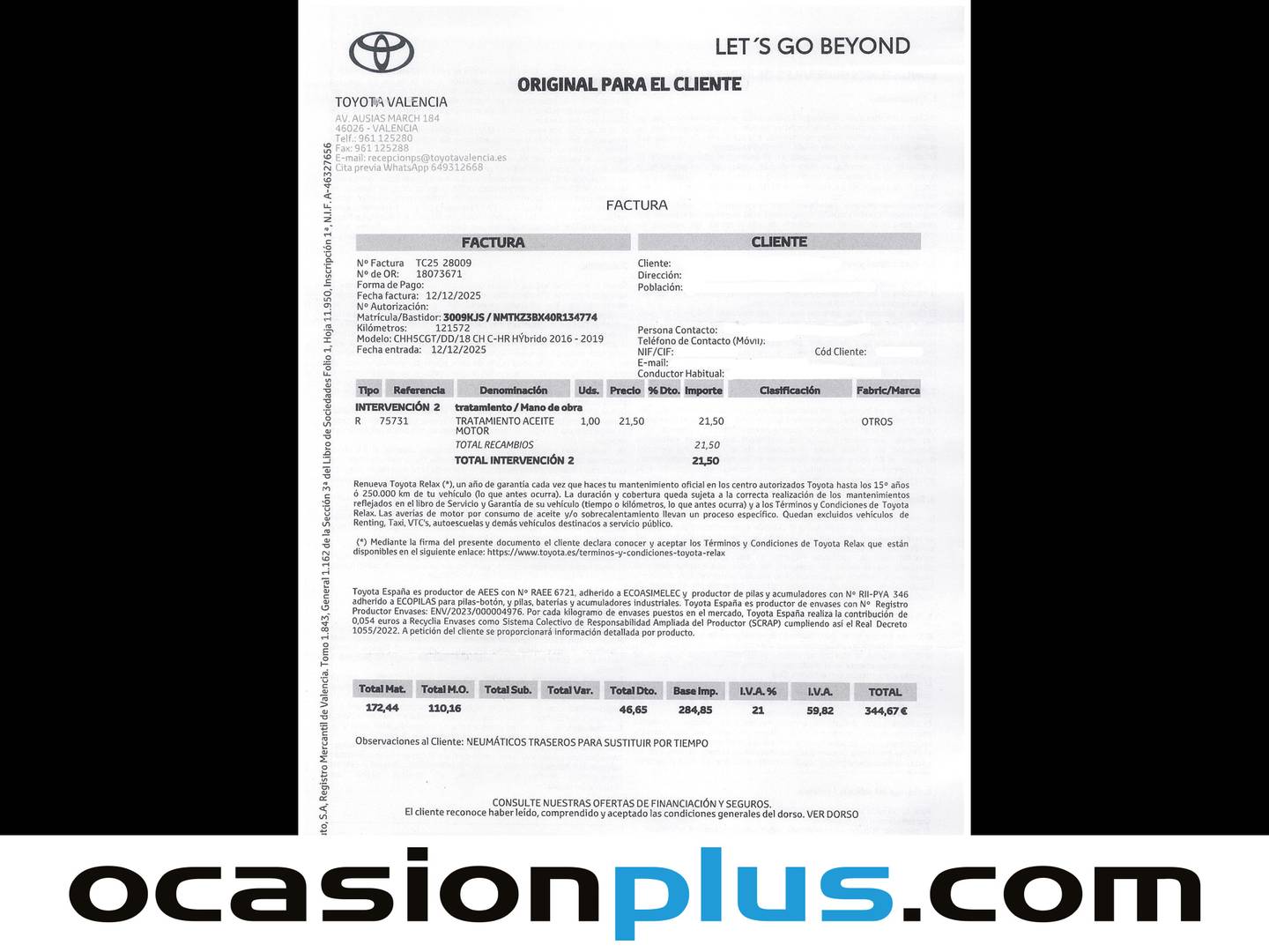 Foto del mantenimiento del Toyota C-HR Toyota C-HR 1.8 125H Advance (122 CV)