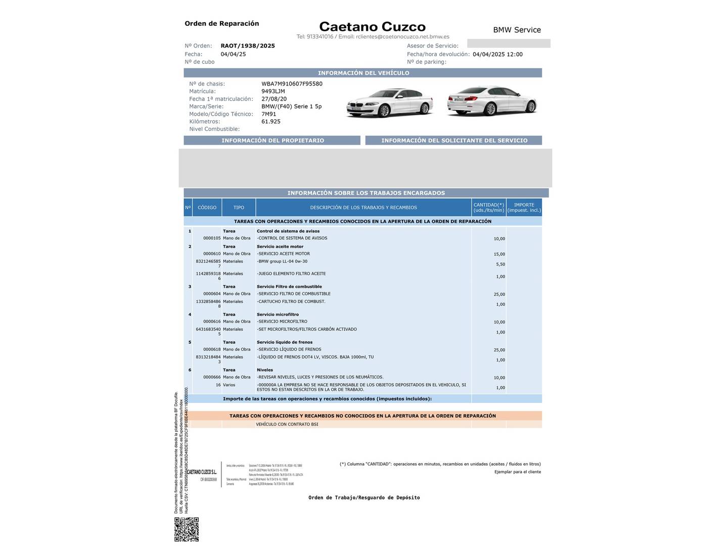 Foto del mantenimiento del BMW Serie 1 BMW Serie 1 118d (150 CV) Pack M
