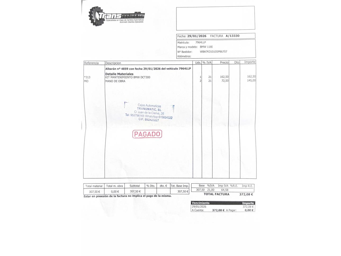 Foto del mantenimiento del BMW Serie 1 BMW Serie 1 118i (140 CV)