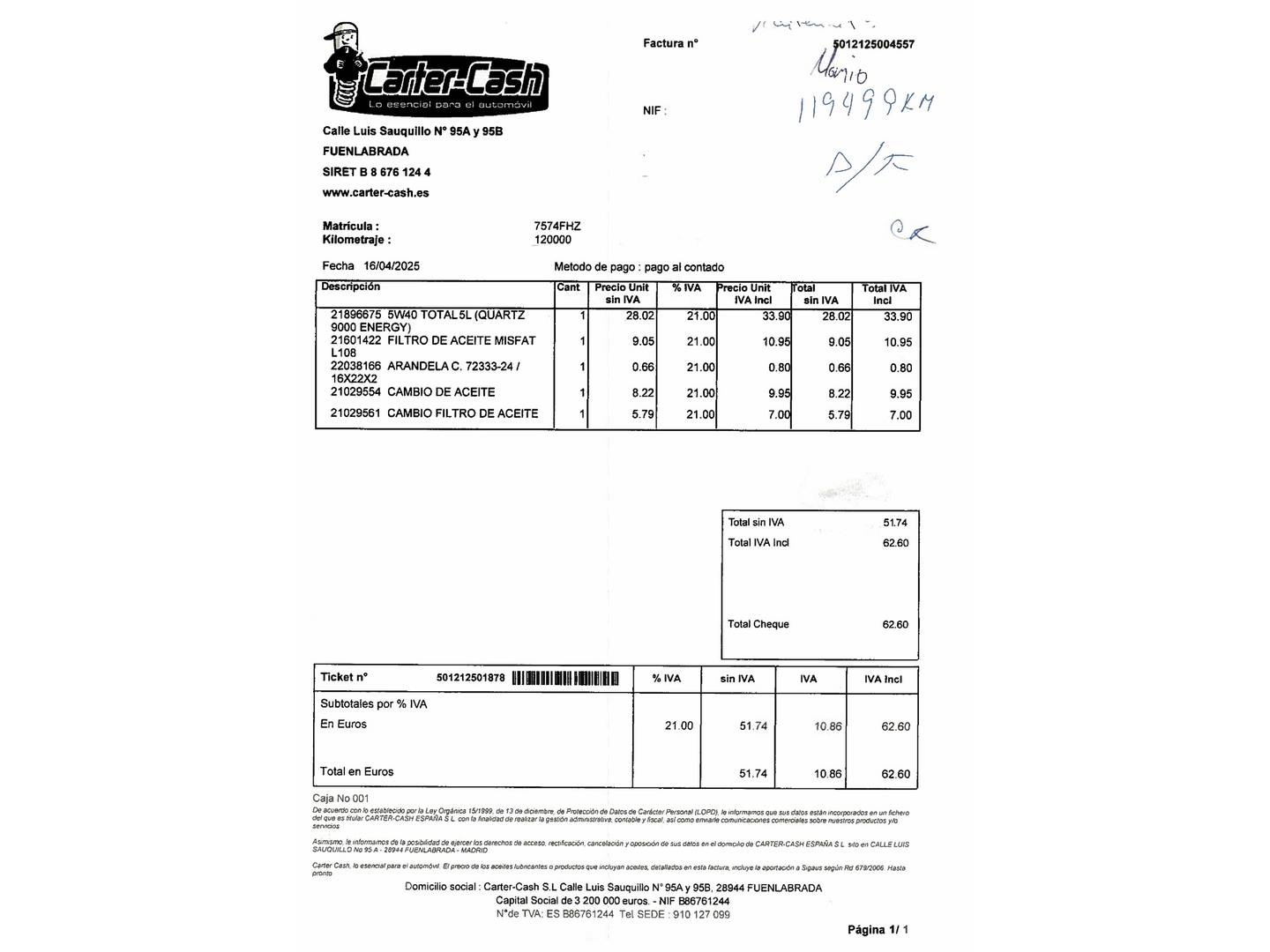 Foto del mantenimiento del Citroën C3 Citroen C3 1.1i Furio (61 CV)