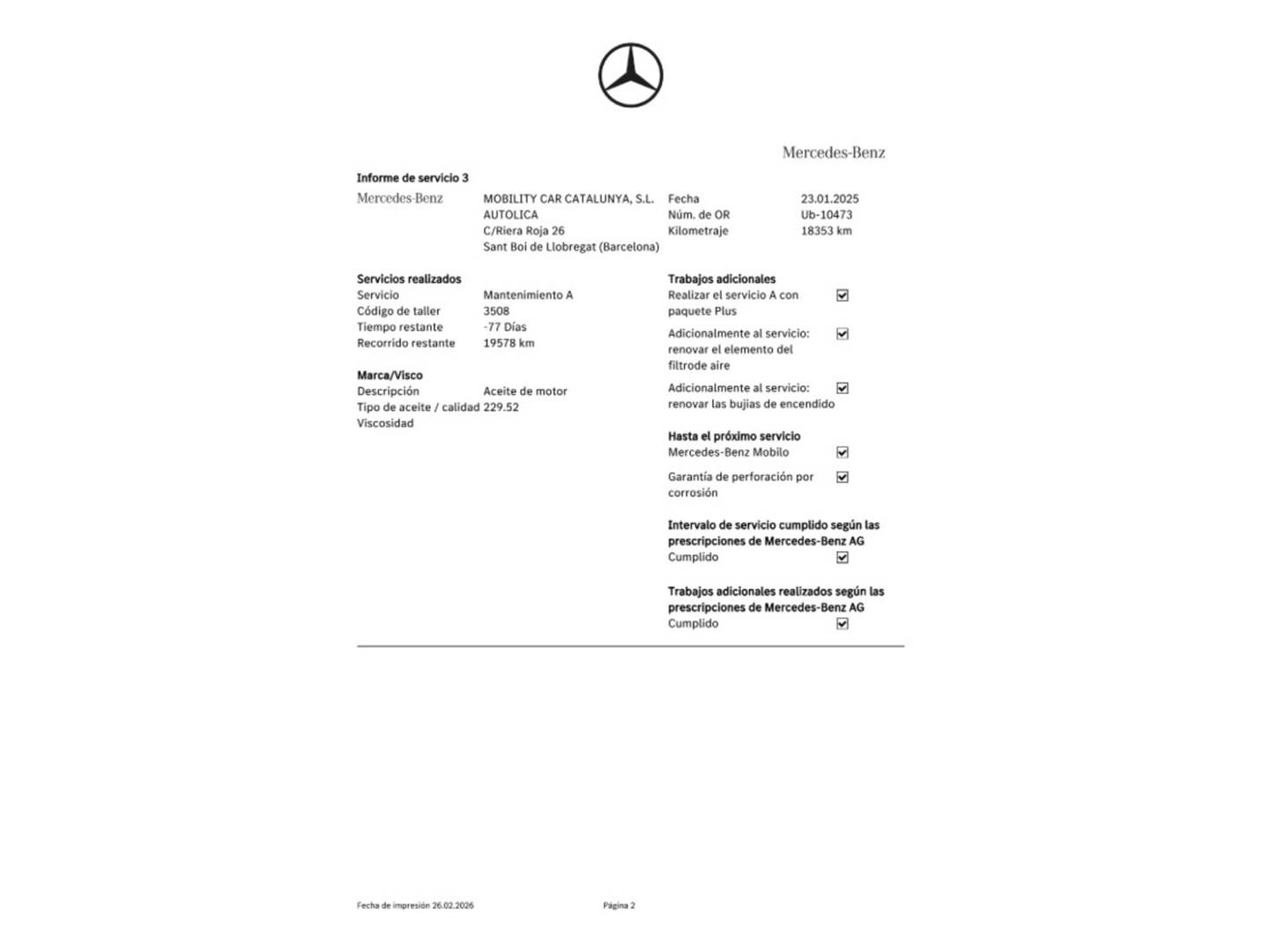 Foto del mantenimiento del Mercedes Clase C Mercedes-Benz Clase C C Coupe 300 (258 CV)