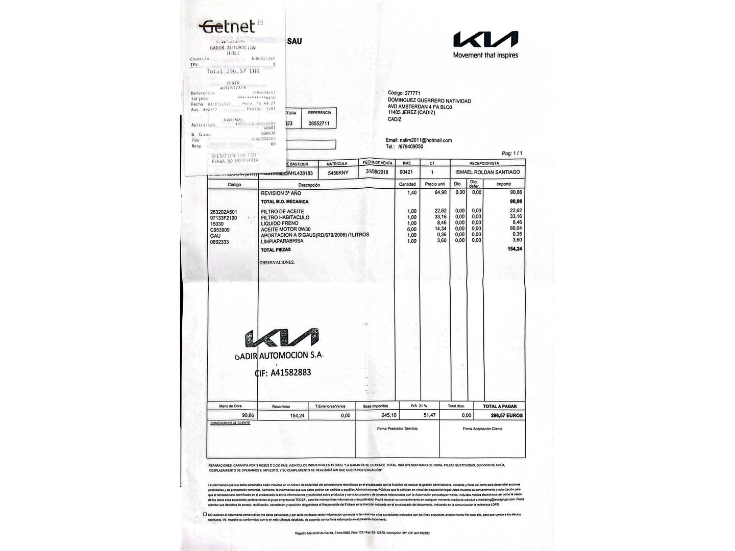 Foto del mantenimiento del KIA Sportage KIA Sportage 1.7 CRDi VGT Eco-Dynamics x-Tech17 4x2 (115 CV)