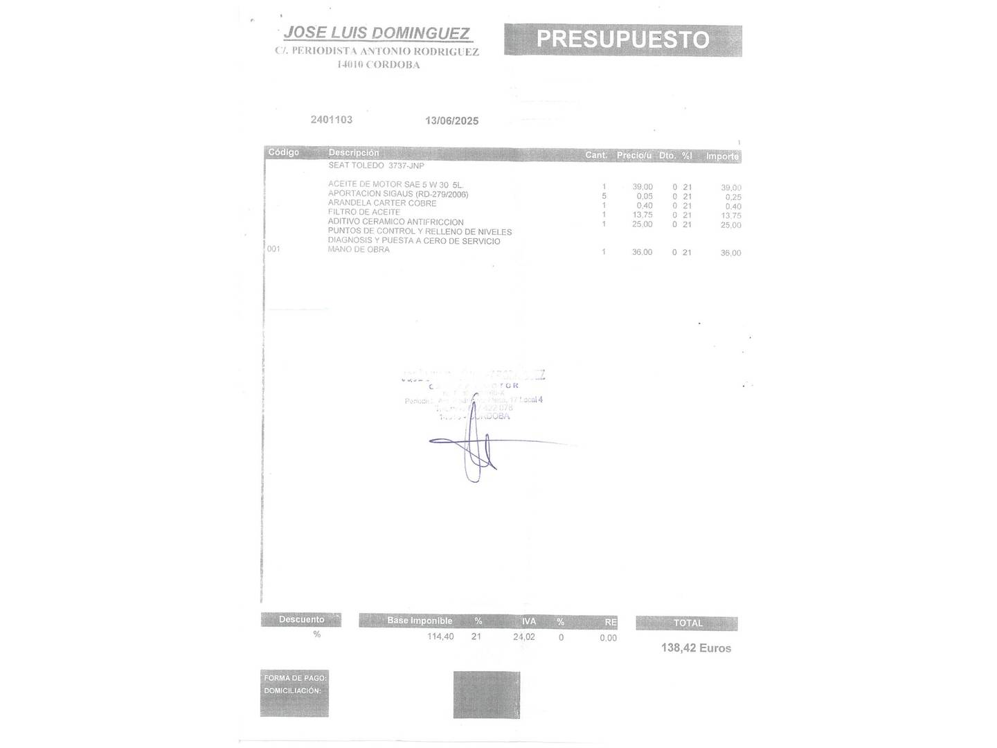 Foto del mantenimiento del Seat Toledo SEAT Toledo 1.6 TDI Style (115 CV)