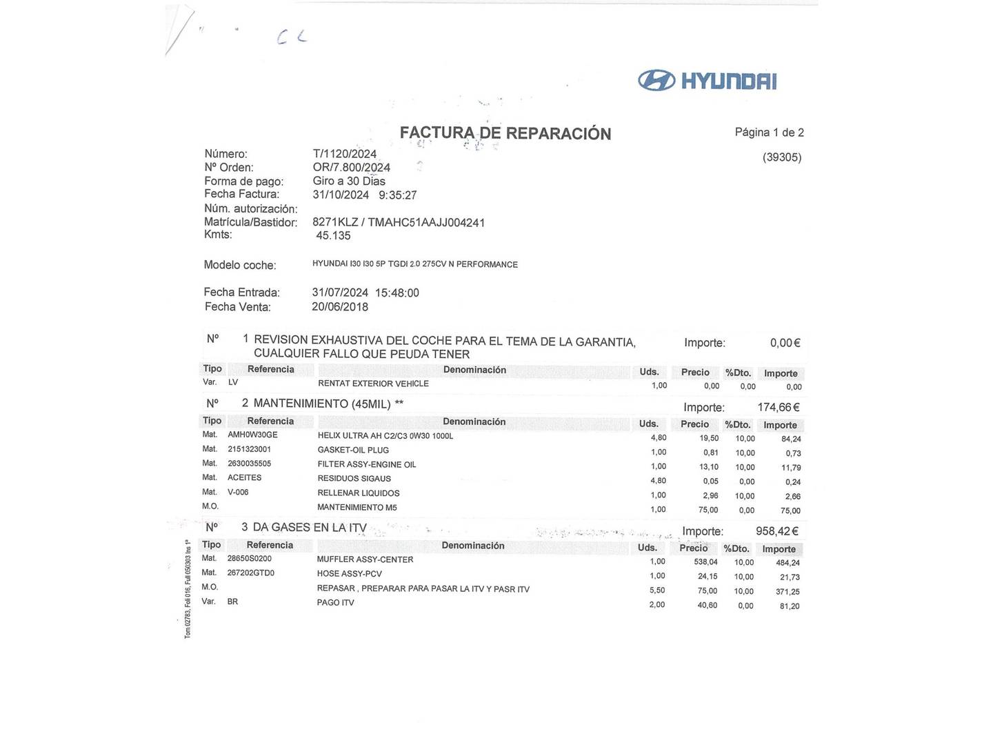 Foto del mantenimiento del Hyundai i30 Hyundai i30 2.0 TGDI N Performance (275 CV)