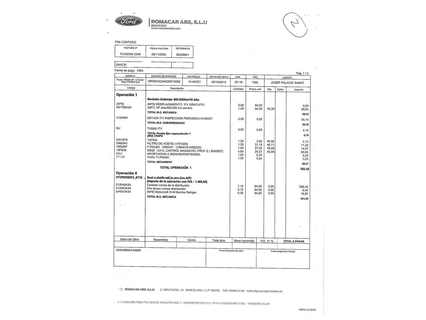 Foto del mantenimiento del Ford Fiesta Ford Fiesta 1.0 EcoBoost Trend Powershift (100 CV)