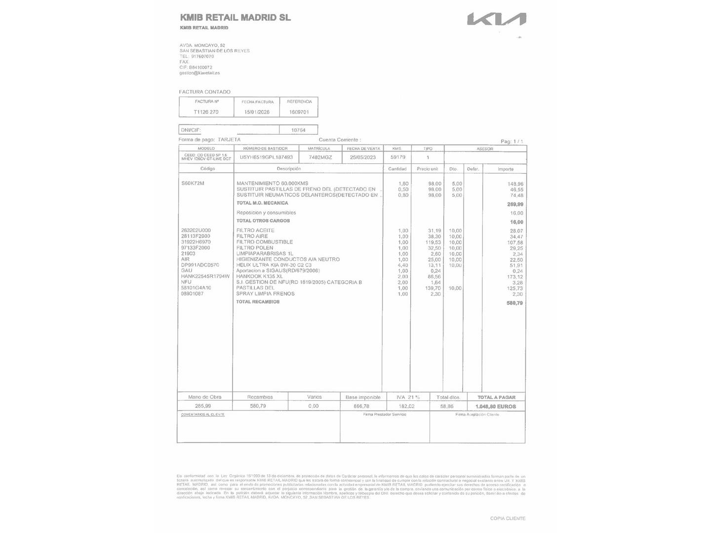 Foto del mantenimiento del KIA Ceed KIA Ceed 1.6 MHEV GT Line DCT (136 CV)