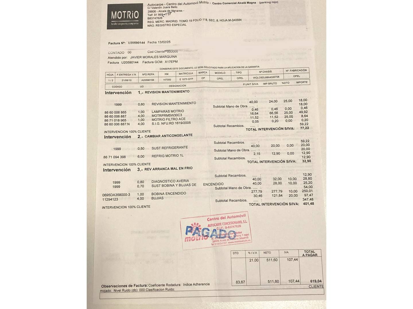 Foto del mantenimiento del Opel Corsa Opel Corsa 1.2 Essentia (85 CV)