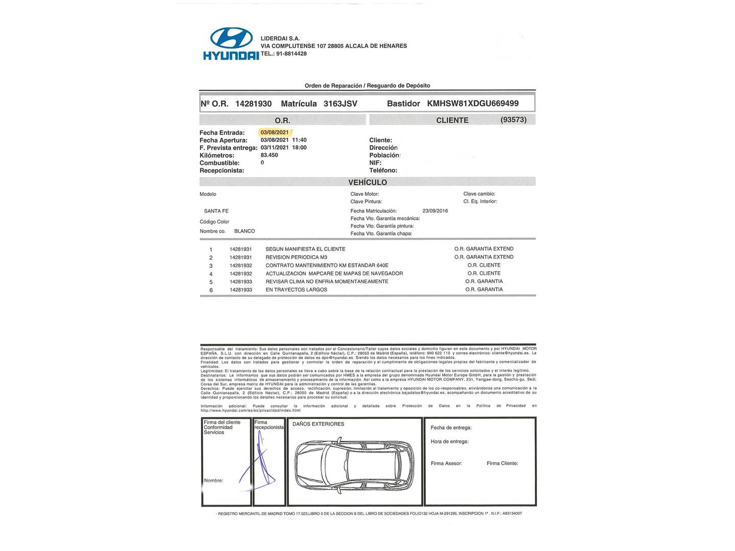 Foto del mantenimiento del Hyundai Santa Fe Hyundai Grand Santa Fe 2.2 CRDI Style Safe Auto 4x4 7 Plazas (200 CV)