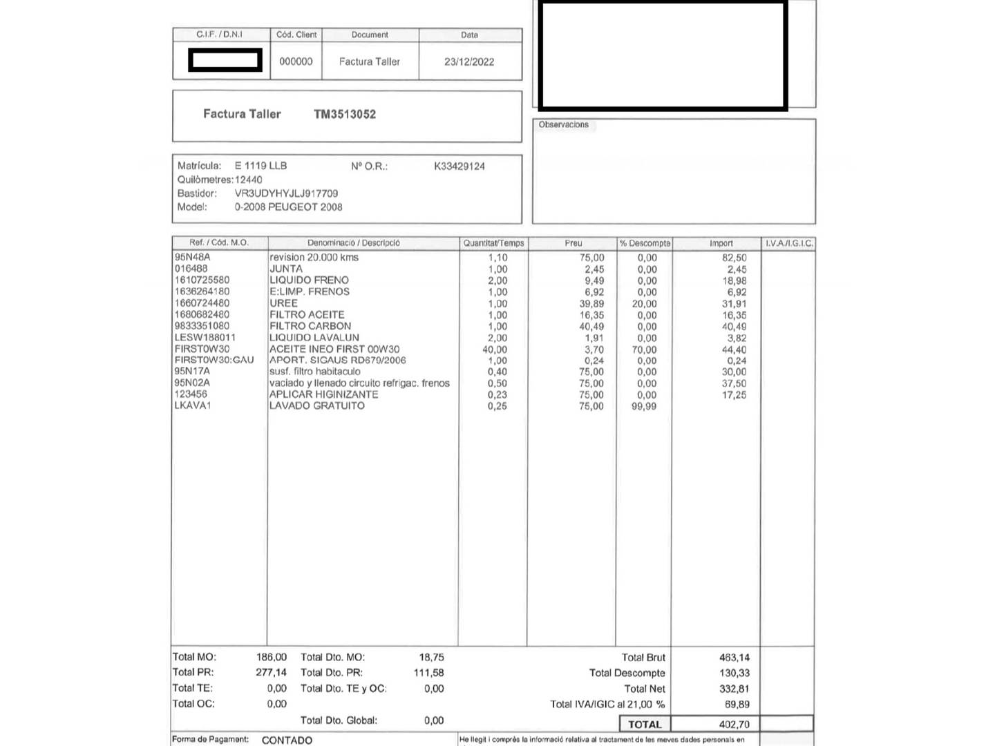 Foto del mantenimiento del Peugeot 2008 Peugeot 2008 BlueHDi 100 S&S Allure (100 CV)