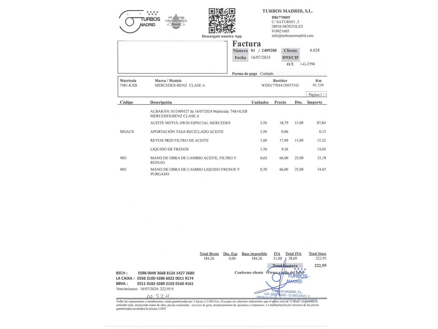 Foto del mantenimiento del Mercedes Clase A Mercedes Clase A 220 (190 CV) Pack AMG