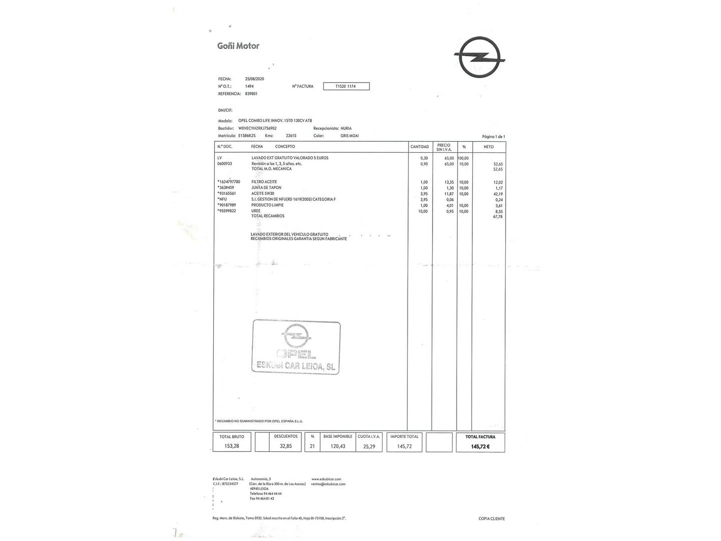 Foto del mantenimiento del Opel Combo Life Opel Combo Life 1.5 TD S&S Innovation L Auto (131 CV)