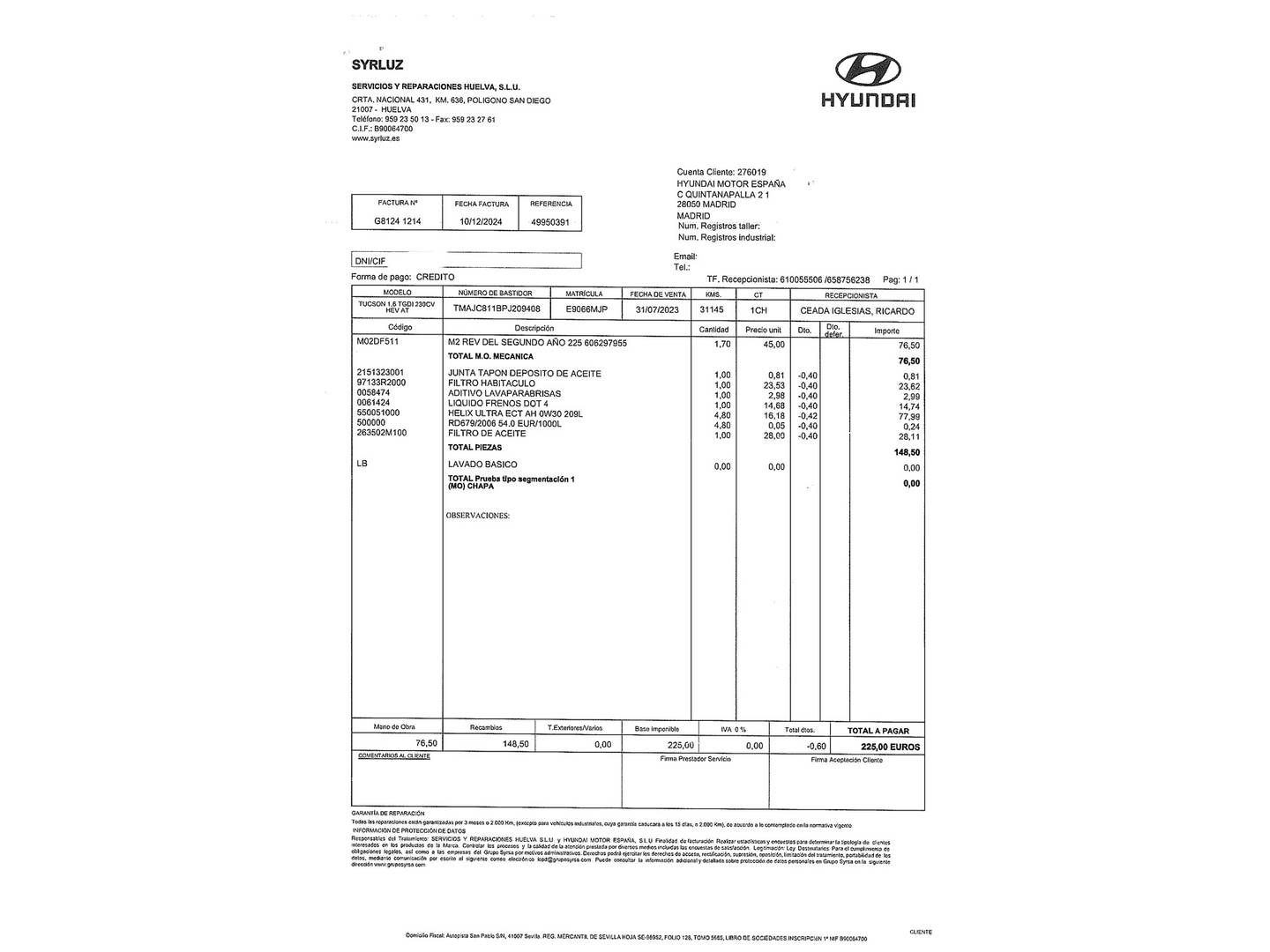 Foto del mantenimiento del Hyundai Tucson Hyundai Tucson 1.6 TGDI HEV Maxx Auto (230 CV)