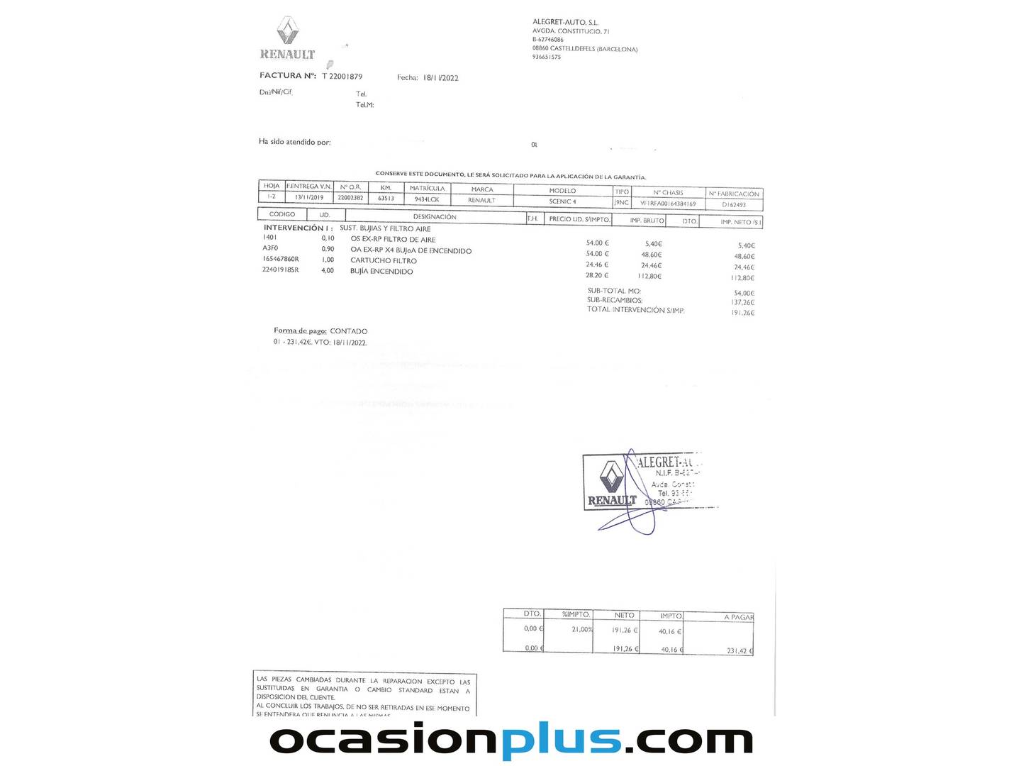 Foto del mantenimiento del Renault Scénic Renault Scenic Zen TCe (160 CV) GPF