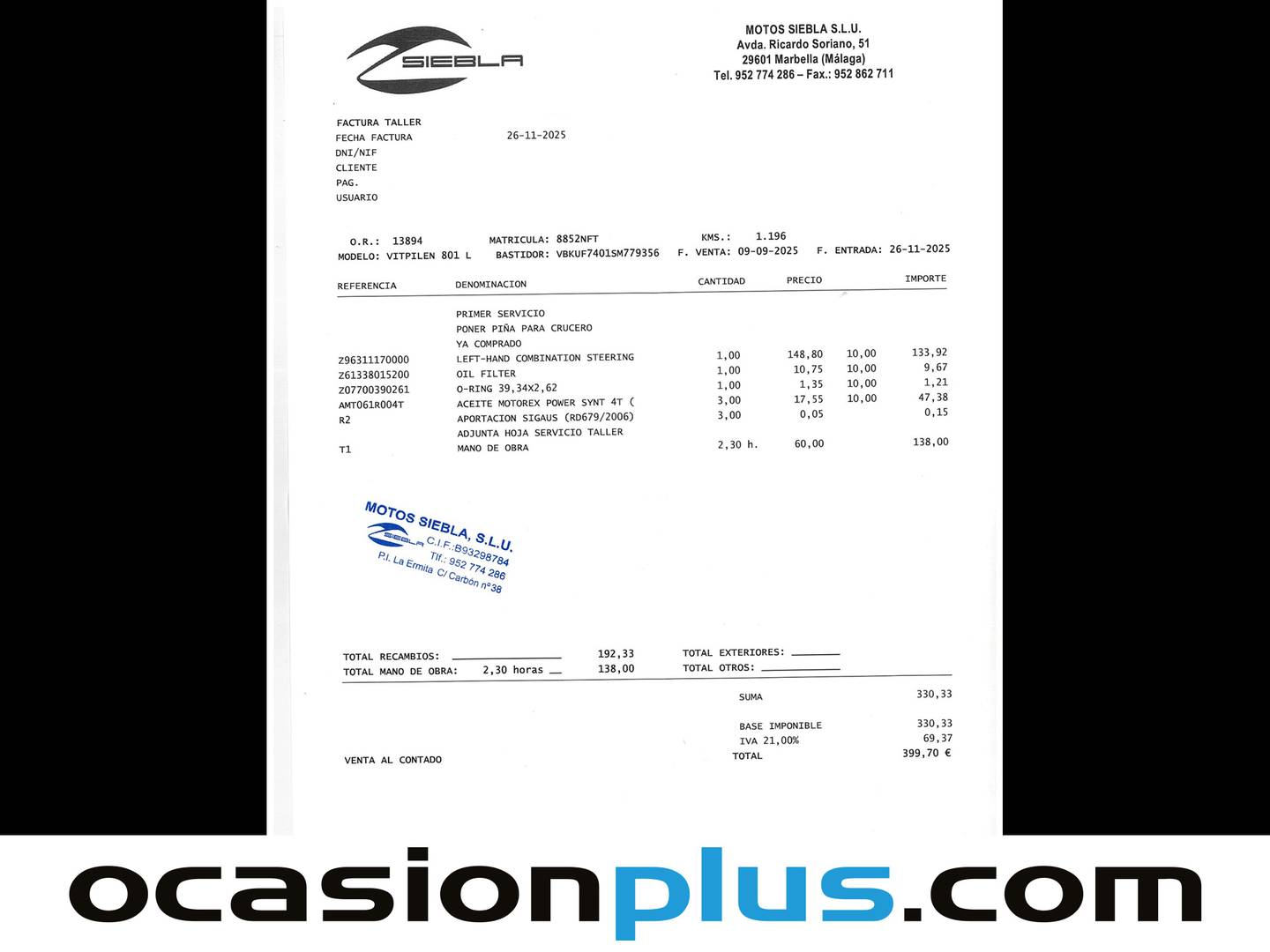 Foto del mantenimiento del Husqvarna Vitpilen 801 Husqvarna Vitpilen 801 (105CV)
