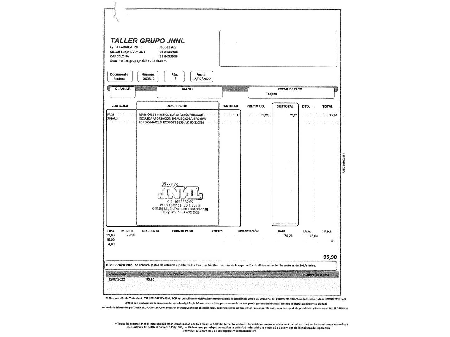 Foto del mantenimiento del Ford C-Max Ford C-Max 1.0 EcoBoost Trend+ (100 CV)