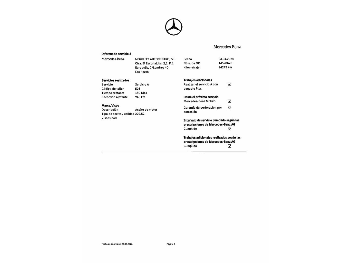 Foto del mantenimiento del Mercedes Clase C Mercedes Clase C C Estate 220 d (200 CV) Pack AMG
