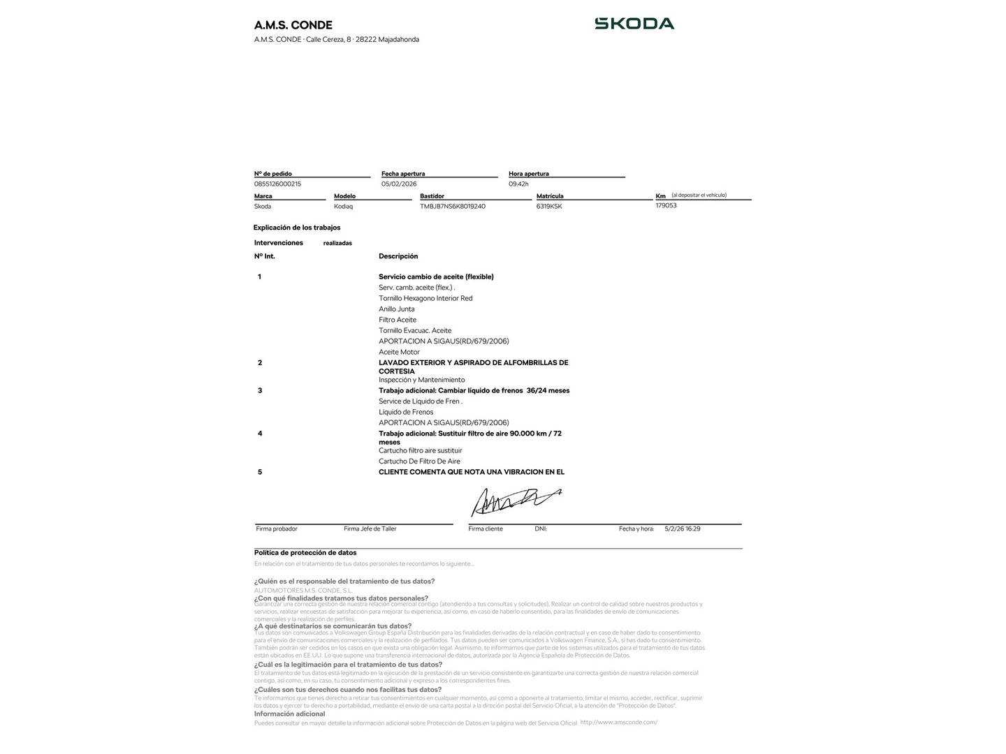 Foto del mantenimiento del Skoda Kodiaq Skoda Kodiaq 1.5 TSI Ambition 4x2 DSG (150 CV)