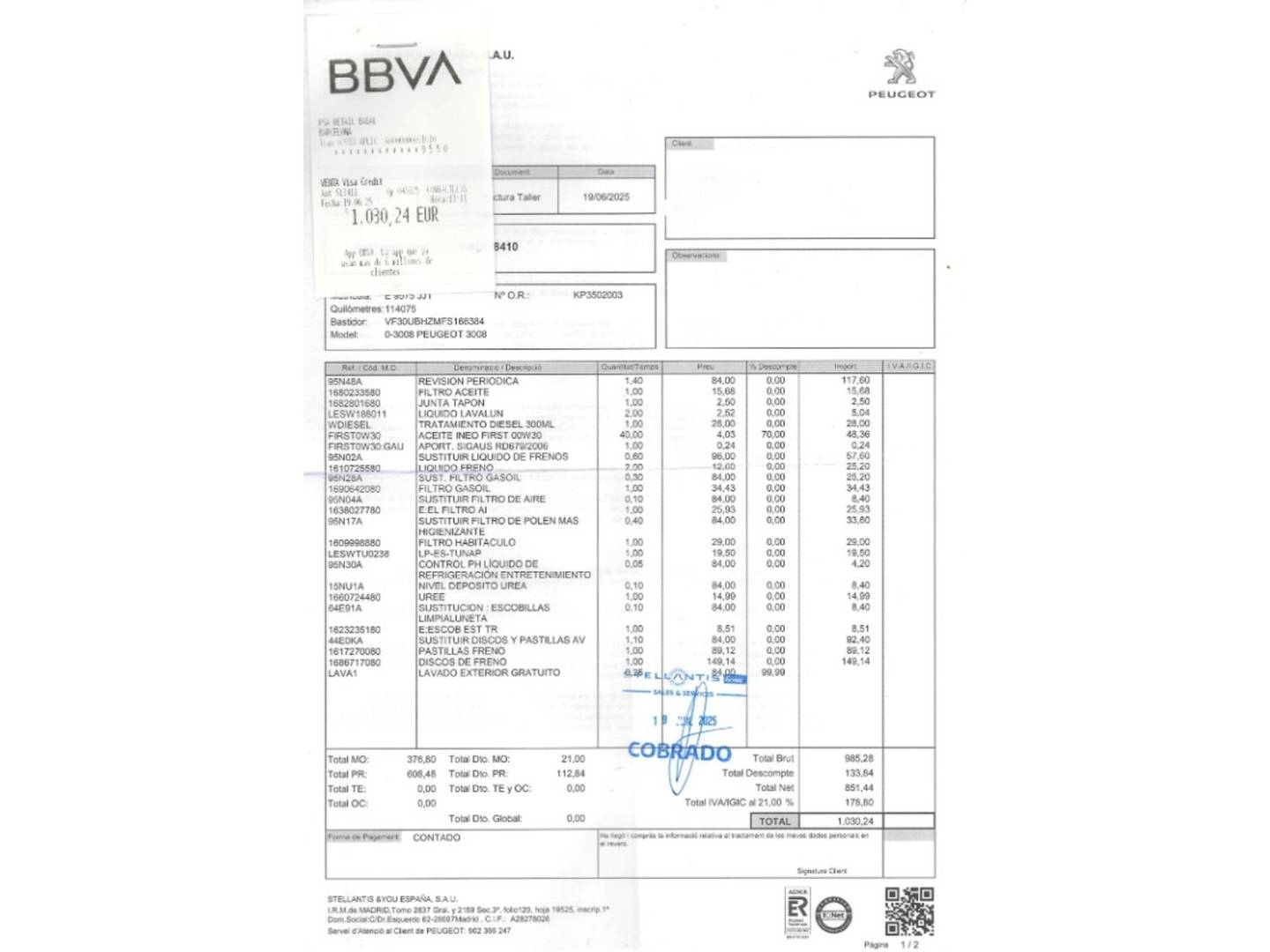 Foto del mantenimiento del Peugeot 3008 Peugeot 3008 1.6 BlueHDi FAP Allure (120 CV)