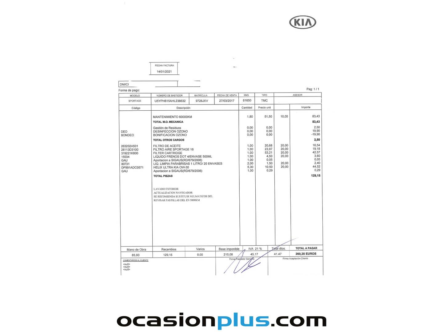 Foto del mantenimiento del KIA Sportage KIA Sportage 1.7 CRDi VGT Eco-Dynamics Drive 4x2 (115 CV)