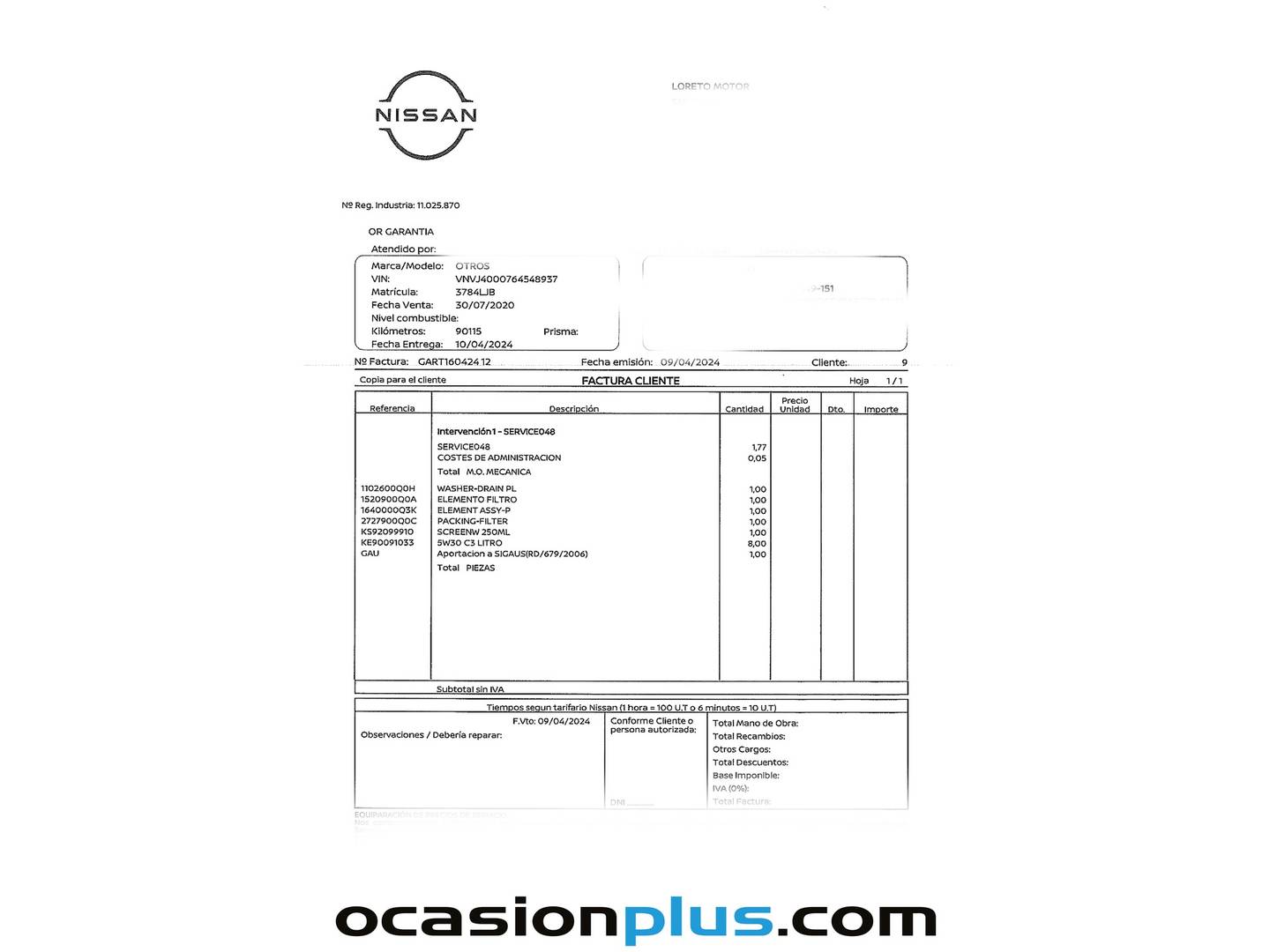 Foto del mantenimiento del Nissan NV300 Nissan NV300 Combi 2.0 dCi L1H1 1T Premium (120 CV) Camperizada 2 Plazas