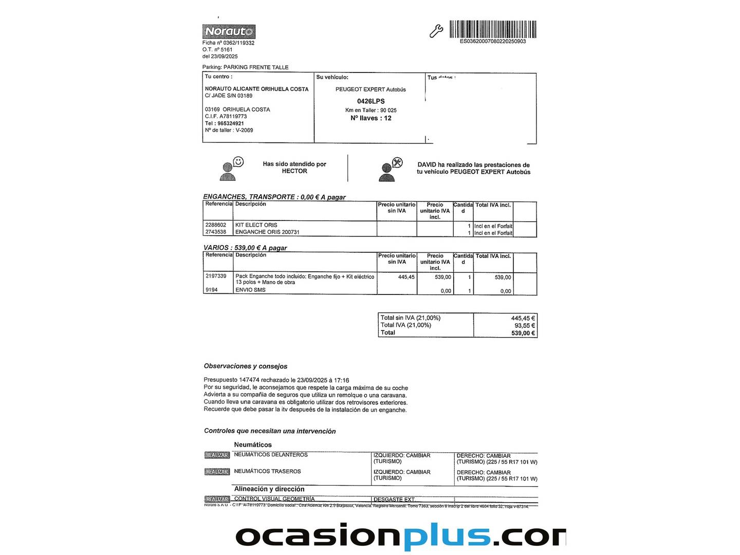 Foto del mantenimiento del Peugeot Traveller Peugeot Traveller BlueHDi 120 Business Long (120 CV) 9 Plazas