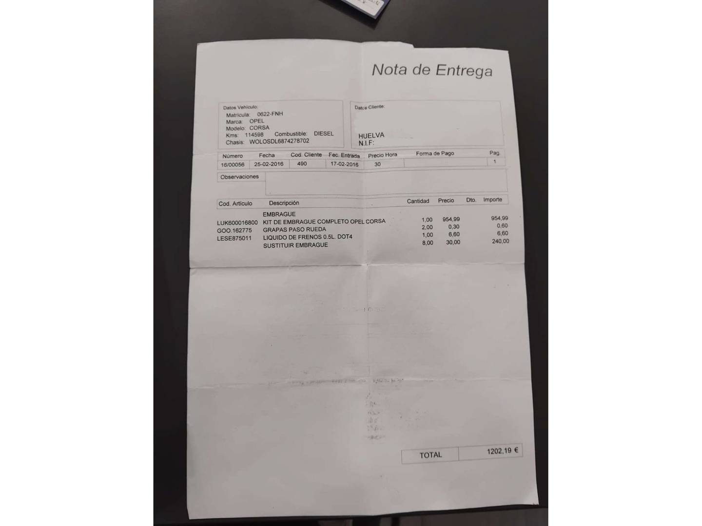 Foto del mantenimiento del Opel Corsa Opel Corsa 1.3 CDTI Enjoy (90 CV)