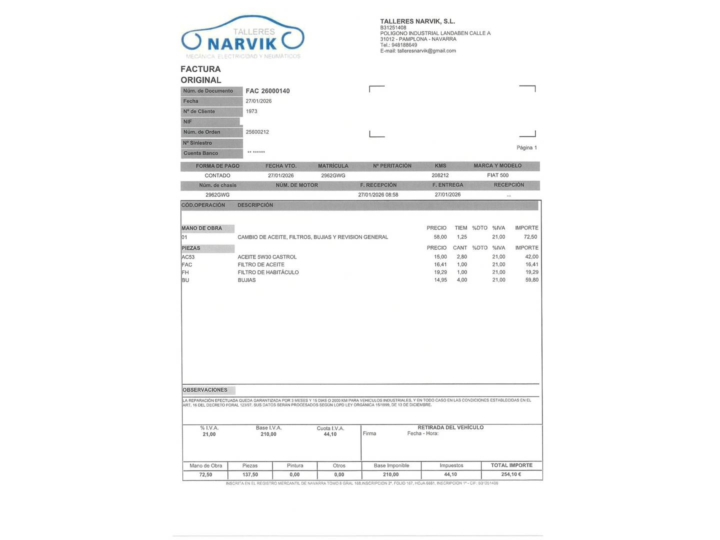 Foto del mantenimiento del Fiat 500 Fiat 500 1.2 8v Lounge (69 CV)