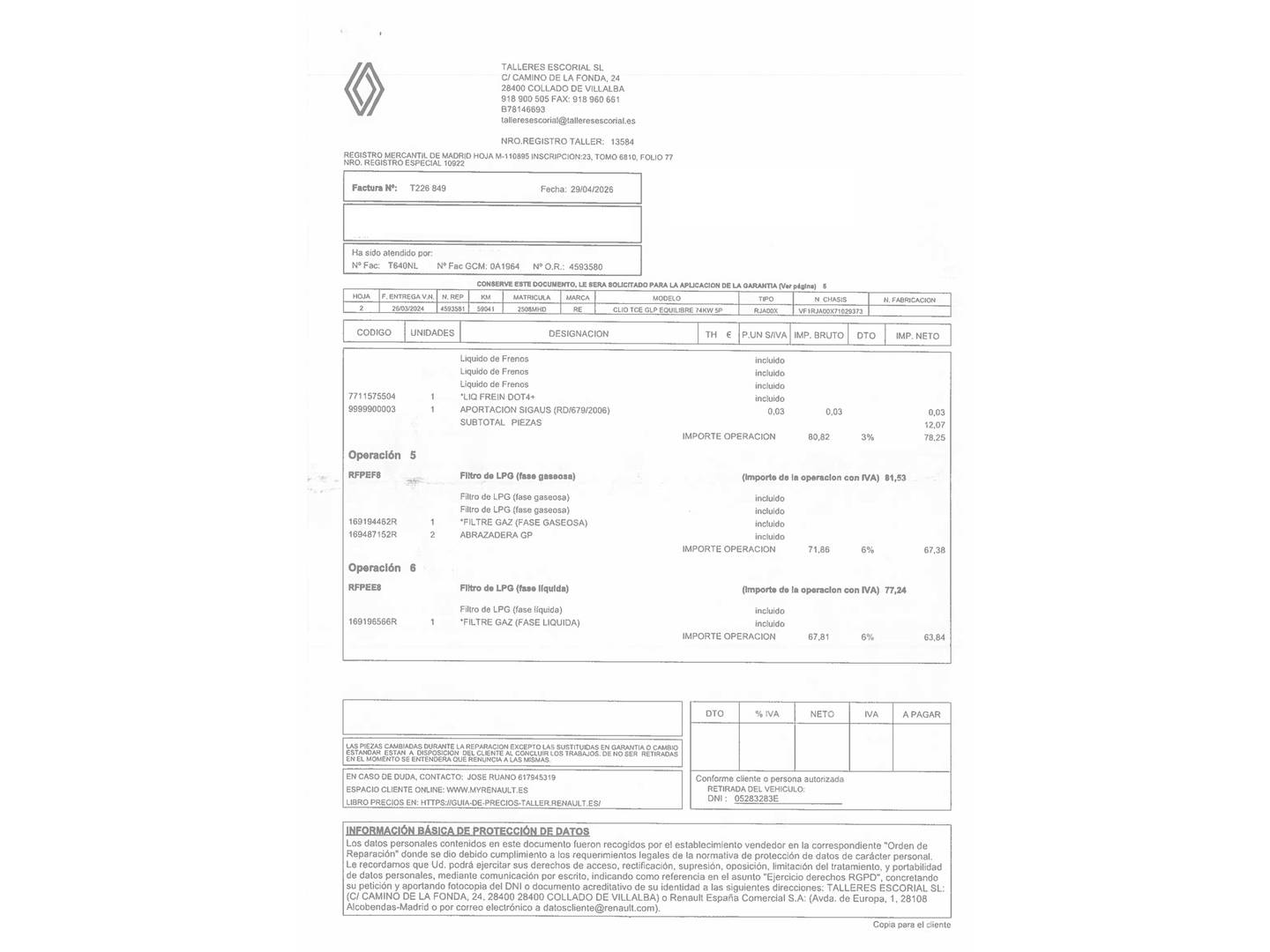Foto del mantenimiento del Renault Clio Renault Clio Equilibre TCe (100 CV) GLP