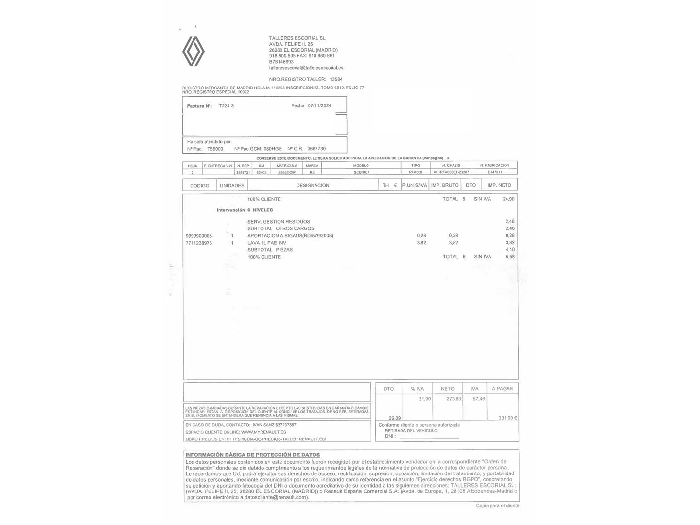 Foto del mantenimiento del Renault Scénic Renault Scenic Zen TCe (140 CV) GPF EDC