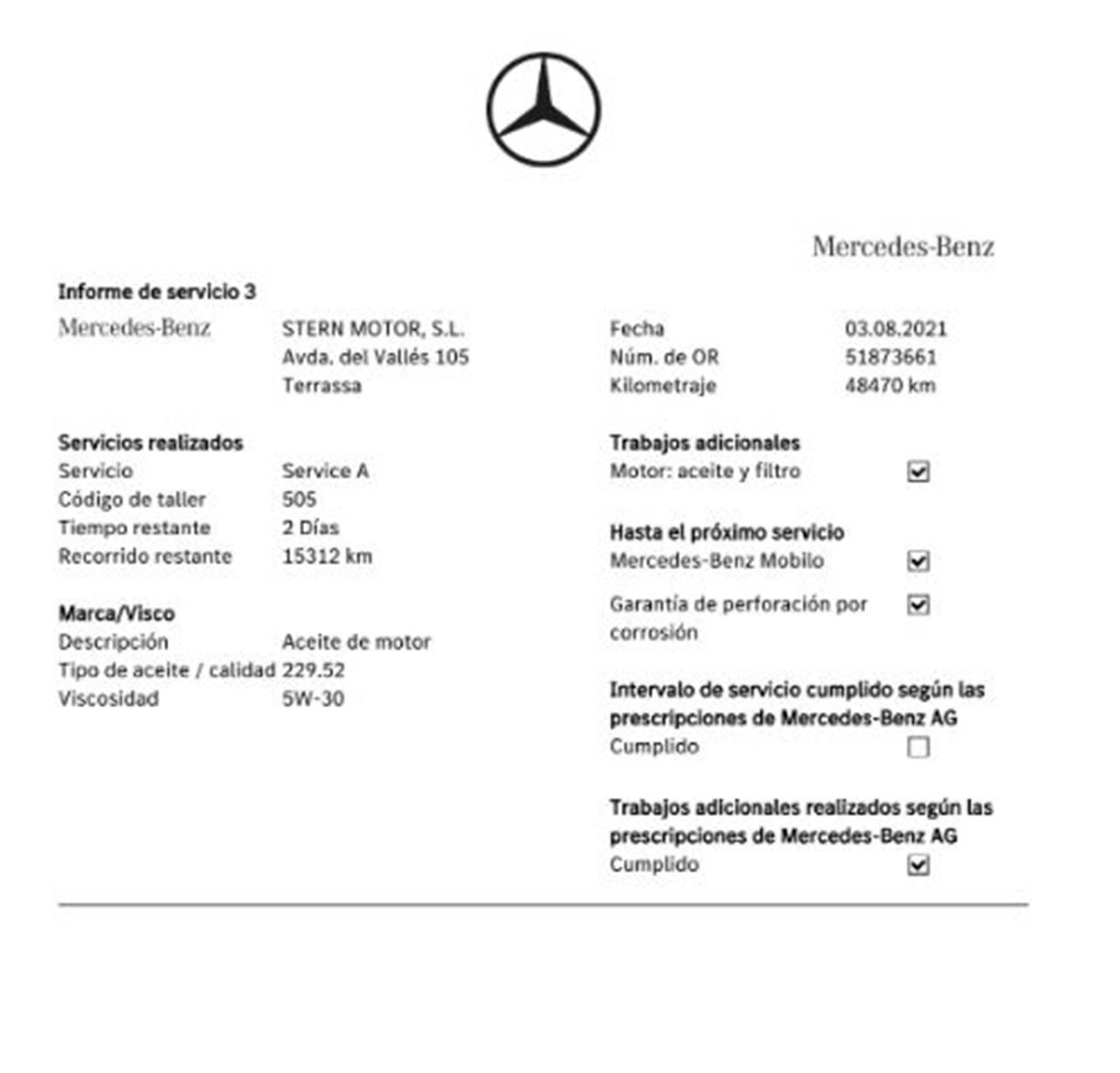Foto del mantenimiento del Mercedes Clase A Mercedes Clase A Clase A 200 d  Pack AMG (136 CV)