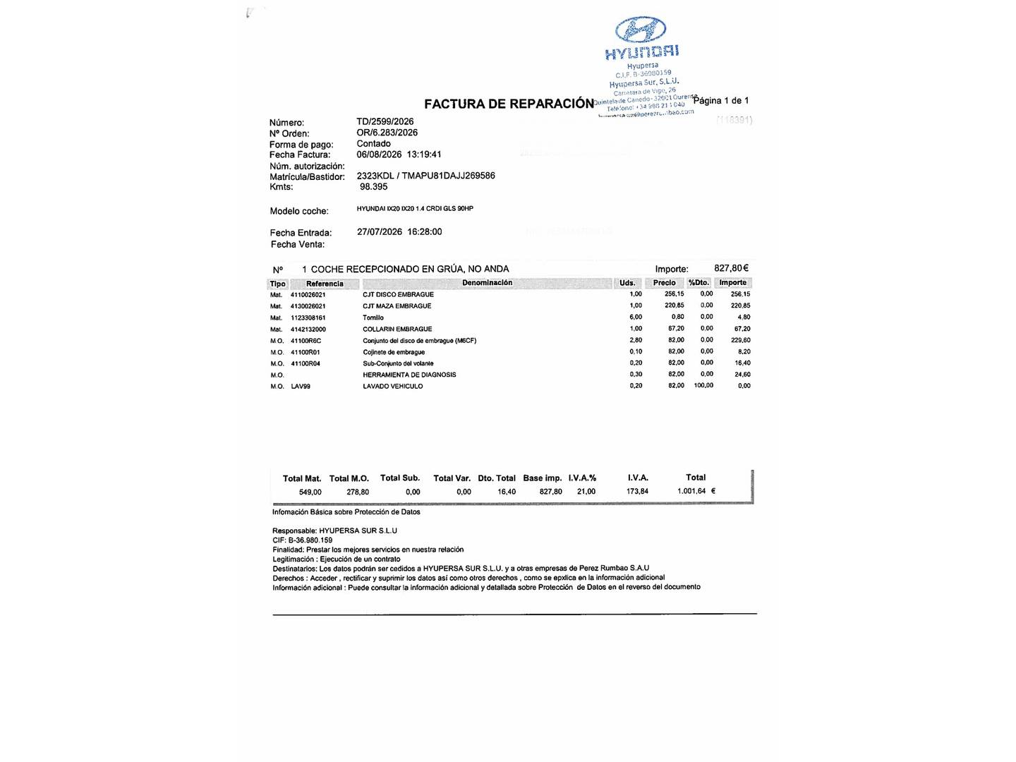 Foto del mantenimiento del Hyundai ix20 Hyundai ix20 1.6 MPI BlueDrive Tecno (126 CV)