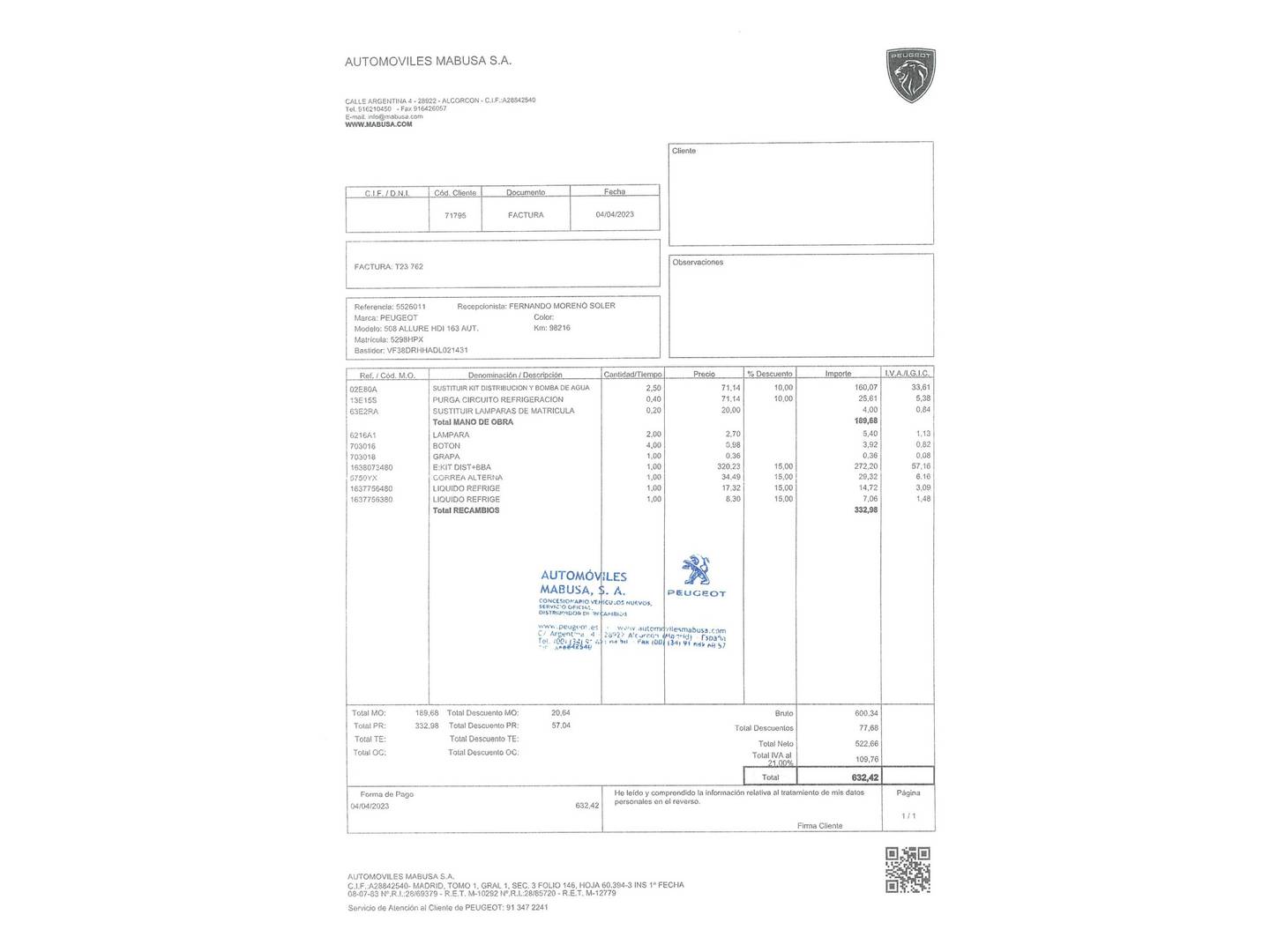 Foto del mantenimiento del Peugeot 508 Peugeot 508 2.0 HDI Allure Auto (163 CV)