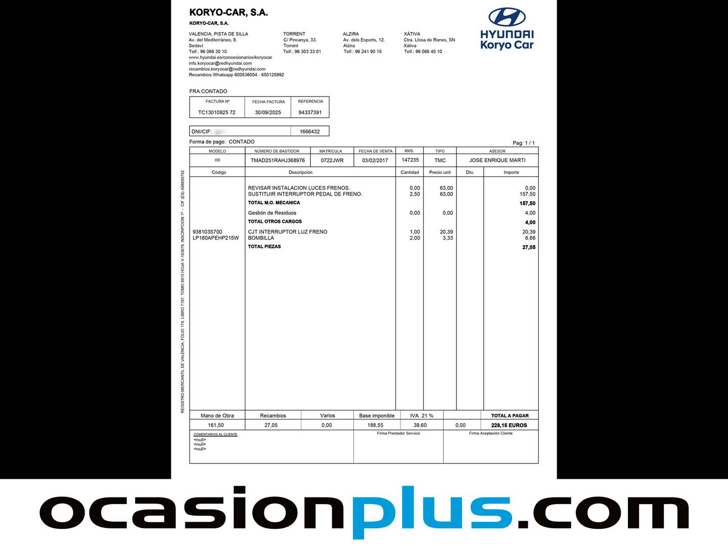 Foto del mantenimiento del Hyundai i30 Hyundai i30 1.4 CRDI Klass (90 CV)