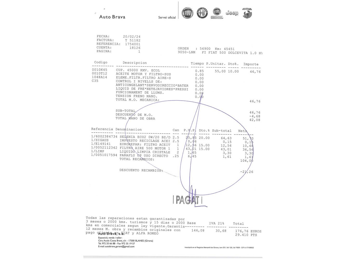 Foto del mantenimiento del Fiat 500 Fiat 500 1.0 Hybrid Dolcevita (70 CV)