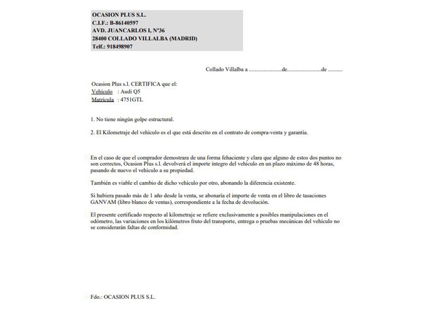 Foto del certificado del Audi Q5 Audi Q5 2.0 TDI DPF quattro (170 CV) S tronic