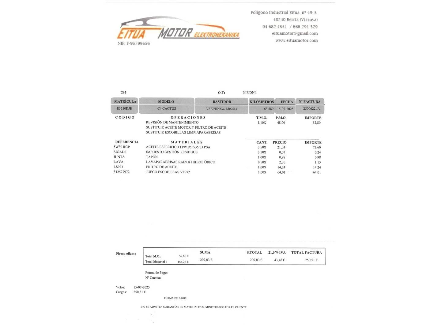 Foto del mantenimiento del Citroën C4 Cactus Citroen C4 Cactus PureTech 110 S&S Shine EAT6 (110 CV)